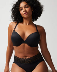 Soma / Push-Up Plunge Bra with Lace BLACK