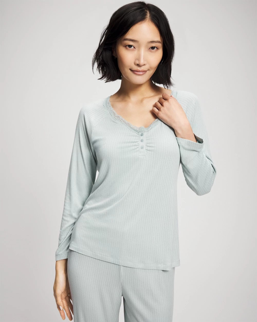 Soma / Pointelle Long Sleeve Pajama Top GREEN MIST