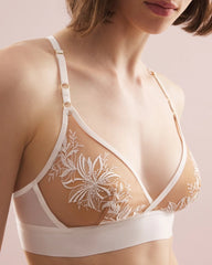 Soma / Framed Embroidery Bralette COCONUT ON SNDLWOOD MESH