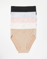 Soma / Cotton Blend High-Leg Panty with Lace 5 Pack PRETTY PINK MULTI PACK