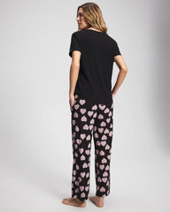 Soma / Short Sleeve + Pant Pajama Set MANDALA HEARTS BLACK
