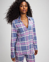 Soma / Long-Sleeve Notch Collar Pajama Top PRETTY PLAID SUNDOWN