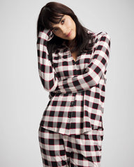 Soma / Long-Sleeve Notch Collar Pajama Top DREAMSCAPE PLAID BLACK