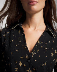 Soma / Long-Sleeve Notch Collar Pajama Top STELLAR SCENE BLACK/FOIL