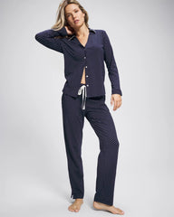 Soma / Long-Sleeve Notch Collar Pajama Top METRO DOT NAVY