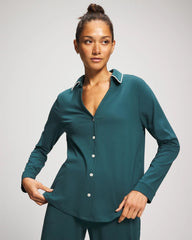Soma / Long-Sleeve Notch Collar Pajama Top DEEP TEAL