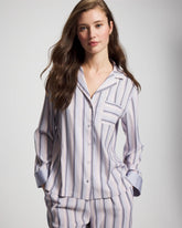 Soma / Long-Sleeve Notch Collar RELAX STRIPE BLUE OPAL