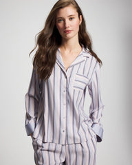 Soma / Long-Sleeve Notch Collar RELAX STRIPE BLUE OPAL