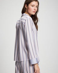 Soma / Long-Sleeve Notch Collar RELAX STRIPE BLUE OPAL