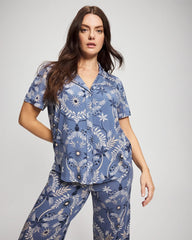 Soma / Short Sleeve Notch Collar Pajama Top BOTANICAL TILE SUNDOWN