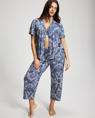 Soma / Short Sleeve Notch Collar Pajama Top BOTANICAL TILE SUNDOWN