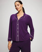 Soma / Long Sleeve Notch Collar w/ Piped Placket Pajama Top BLACKBERRY