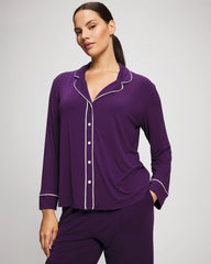 Soma / Long Sleeve Notch Collar w/ Piped Placket Pajama Top BLACKBERRY