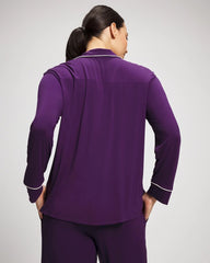 Soma / Long Sleeve Notch Collar w/ Piped Placket Pajama Top BLACKBERRY