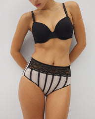 Soma / Vanishing Edge Microfiber Modern Brief Panty with Lace CABANA STRIPE BLACK
