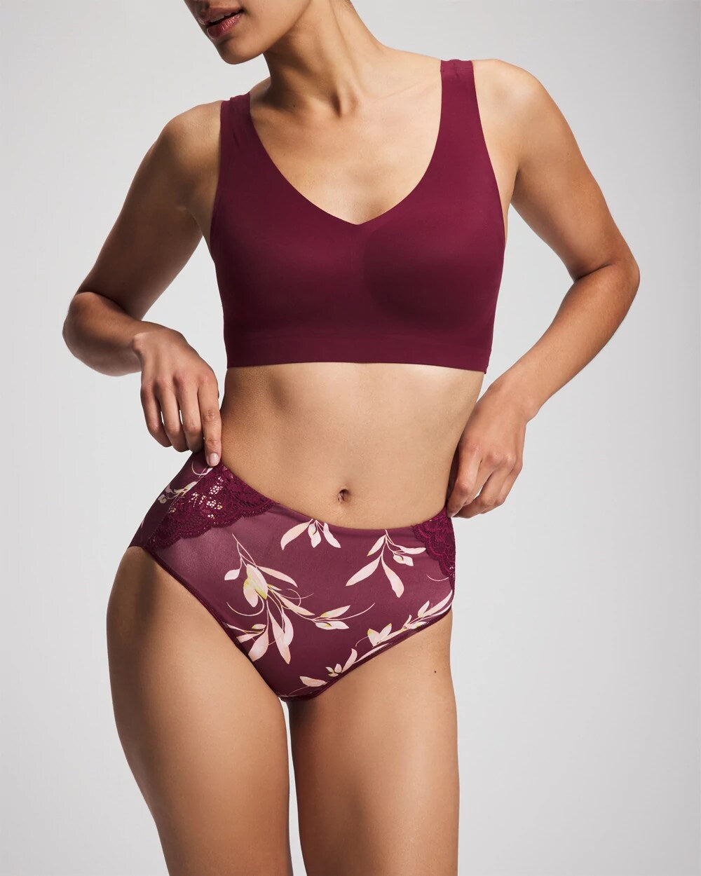 Soma / Tummy Modern Brief Panty with Lace LUXURIOUS LEAVES M PLUM