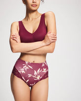 Soma / Tummy High-Waist Brief Panty with Lace LUXURIOUS LEAVES M PLUM