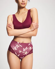 Soma / Tummy High-Waist Brief Panty with Lace LUXURIOUS LEAVES M PLUM