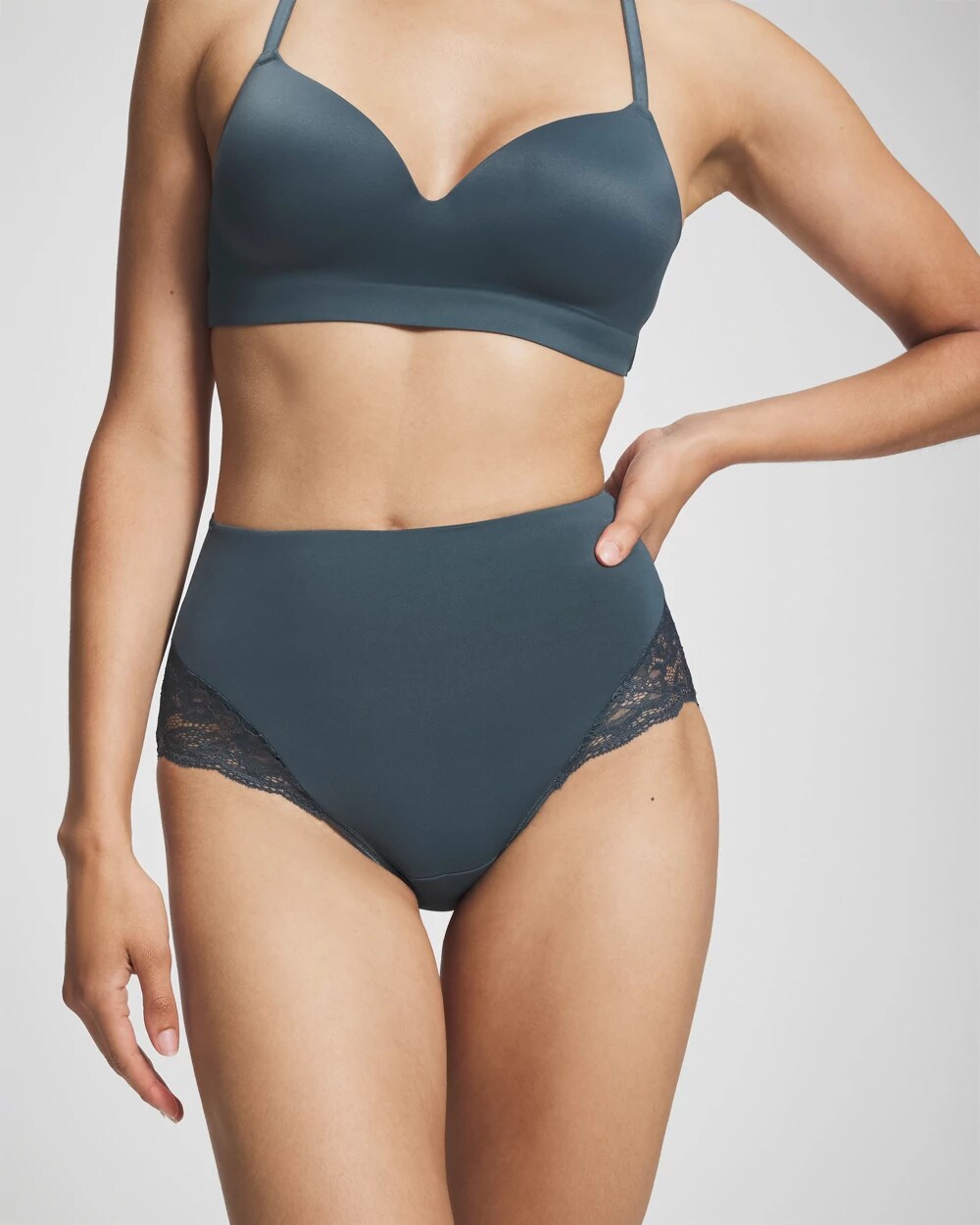 Soma / Tummy High-Waist Brief Panty with Lace PETROL