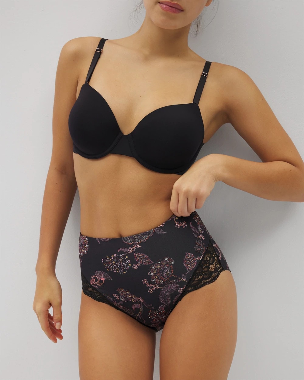 Soma / Tummy High-Waist Brief Panty with Lace STITCH PAISLEY M BLACK