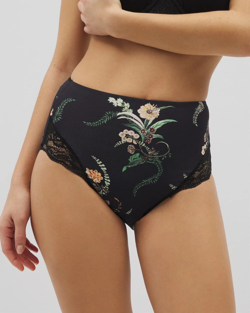 Soma / Tummy High-Waist Brief Panty with Lace PARADISE PLUMES D M BLACK