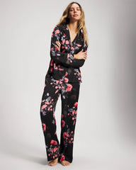Soma / Long Sleeve Notch Collar Pajama Top FLORAL DREAMS GRAND BLACK