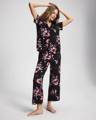 Soma / Short Sleeve Notch Collar Pajama Top FLORAL DREAMS BLACK