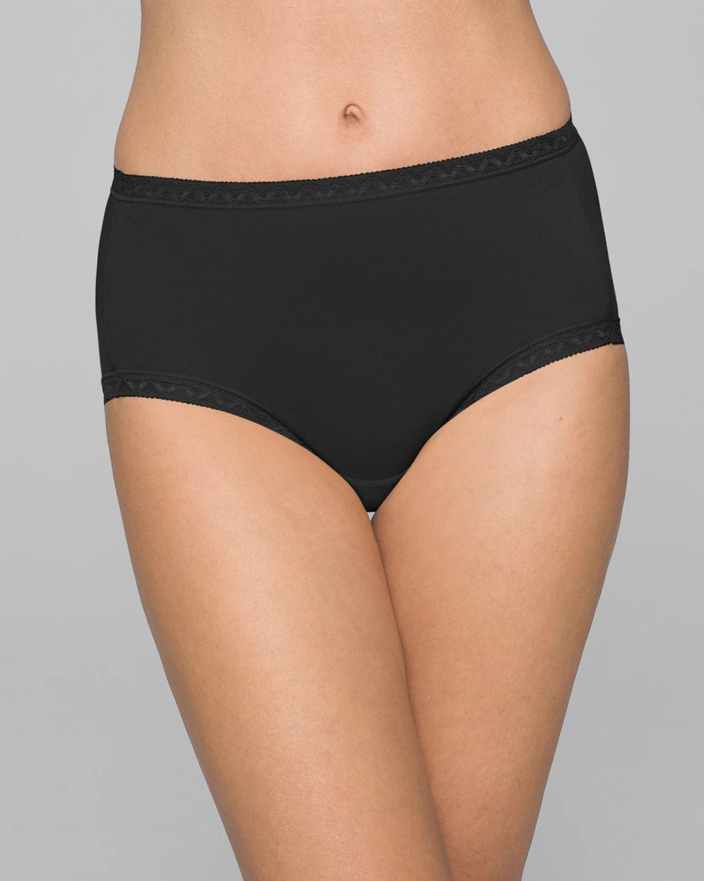 Soma / Cotton Brief Panty with Lace Trim BLACK