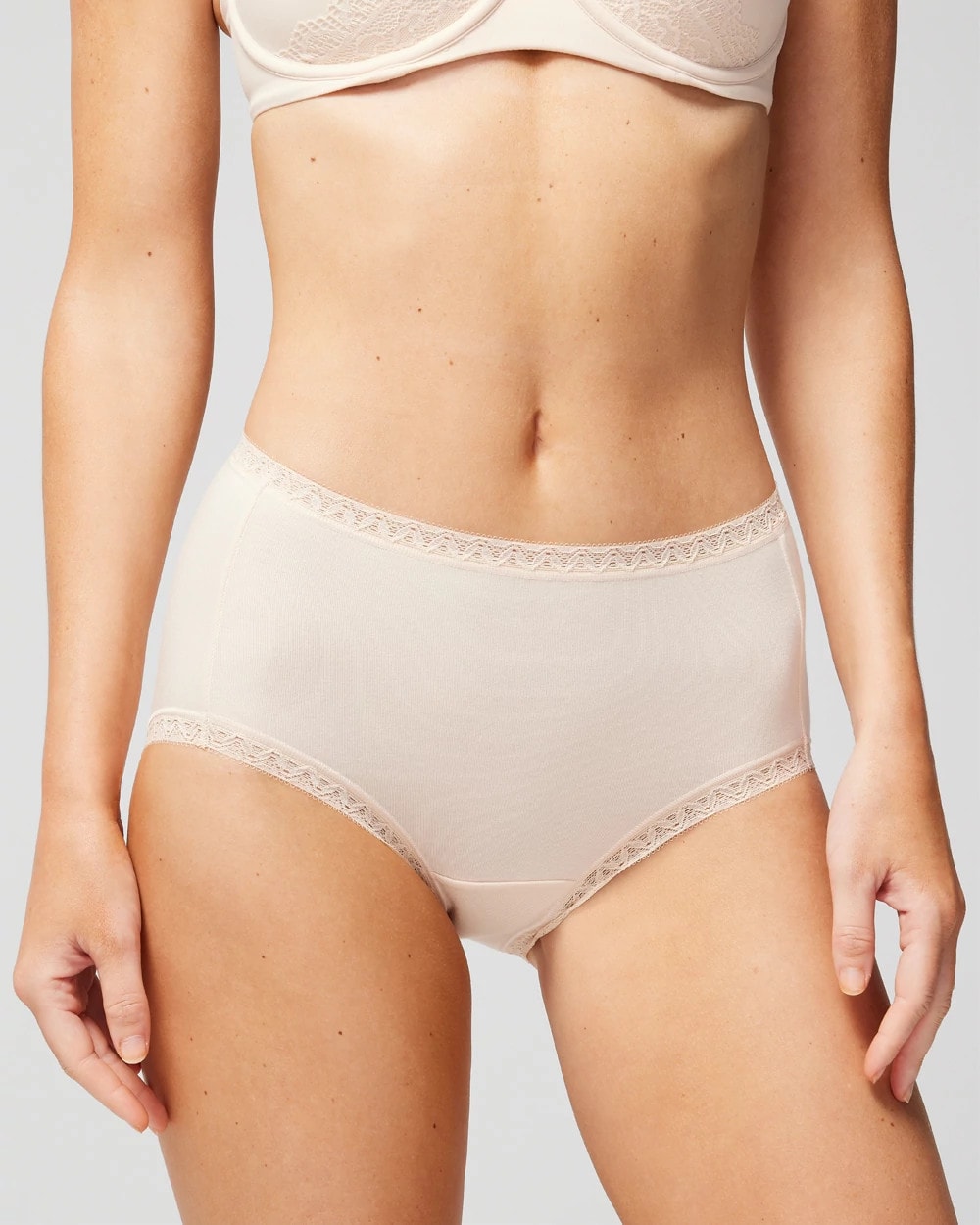 Soma / Cotton Brief Panty with Lace Trim PALE SAND