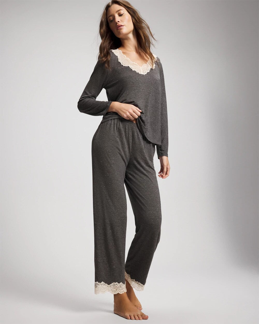 Soma / Lace Trim Pajama Pant CHARCOAL HEATHER W/ SHINE