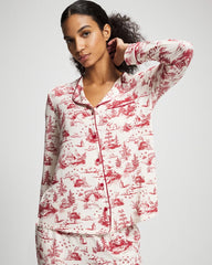 Soma / Piped Long-Sleeve Notch Pajama Top ENCHANTED TOILE CHAMPAGNE