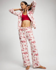 Soma / Piped Long-Sleeve Notch Pajama Top ENCHANTED TOILE CHAMPAGNE
