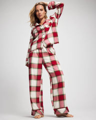 Soma / Long-Sleeve Notch Collar Pajama Top WINTER PLAID RED