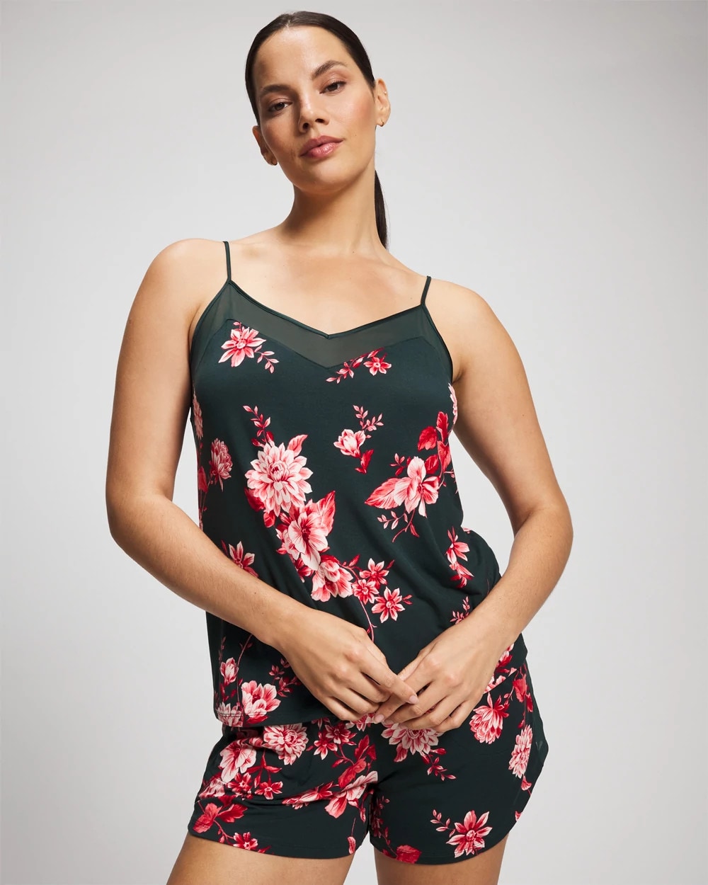 Soma / Mesh Trim Pajama Cami COTTAGE FLORAL GREEN