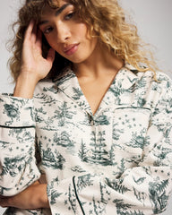 Soma / Long-Sleeve Notch Collar Pajama Top ENCHANTED TOILE GREEN