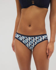 Soma / Cotton Hipster Panty with Lace Trim PRISM GEO MINI NAVY