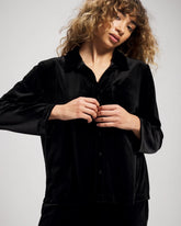 Soma / Velvet Long Sleeve Notch Collar Pajama Top BLACK