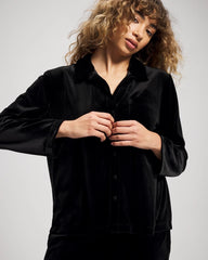 Soma / Velvet Long Sleeve Notch Collar Pajama Top BLACK