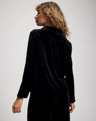 Soma / Velvet Long Sleeve Notch Collar Pajama Top BLACK