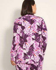Soma / Long-Sleeve Printed Notch Collar Pajama Top COURTING CRANES BLKBRY