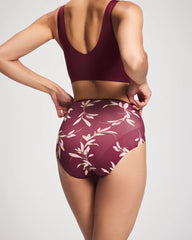 Soma / Tummy High-Leg Brief Panty with Lace LUXURIOUS LEAVES M PLUM