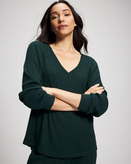 Soma / Cozy Waffle Long Sleeve V-Neck Pajama Top GREEN JOLIE