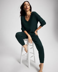 Soma / Cozy Waffle Long Sleeve V-Neck Pajama Top GREEN JOLIE