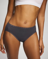 Soma / Cotton High-Leg Brief Panty with Lace Trim GRAY INK