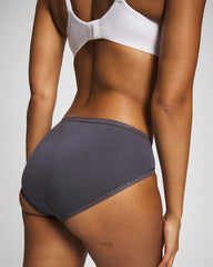 Soma / Cotton High-Leg Brief Panty with Lace Trim GRAY INK
