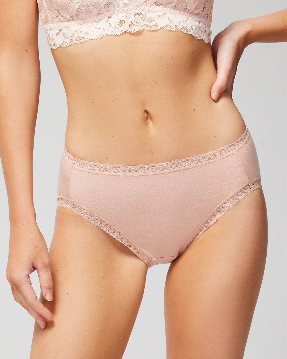 Soma / Cotton High-Leg Brief Panty with Lace Trim HUSH