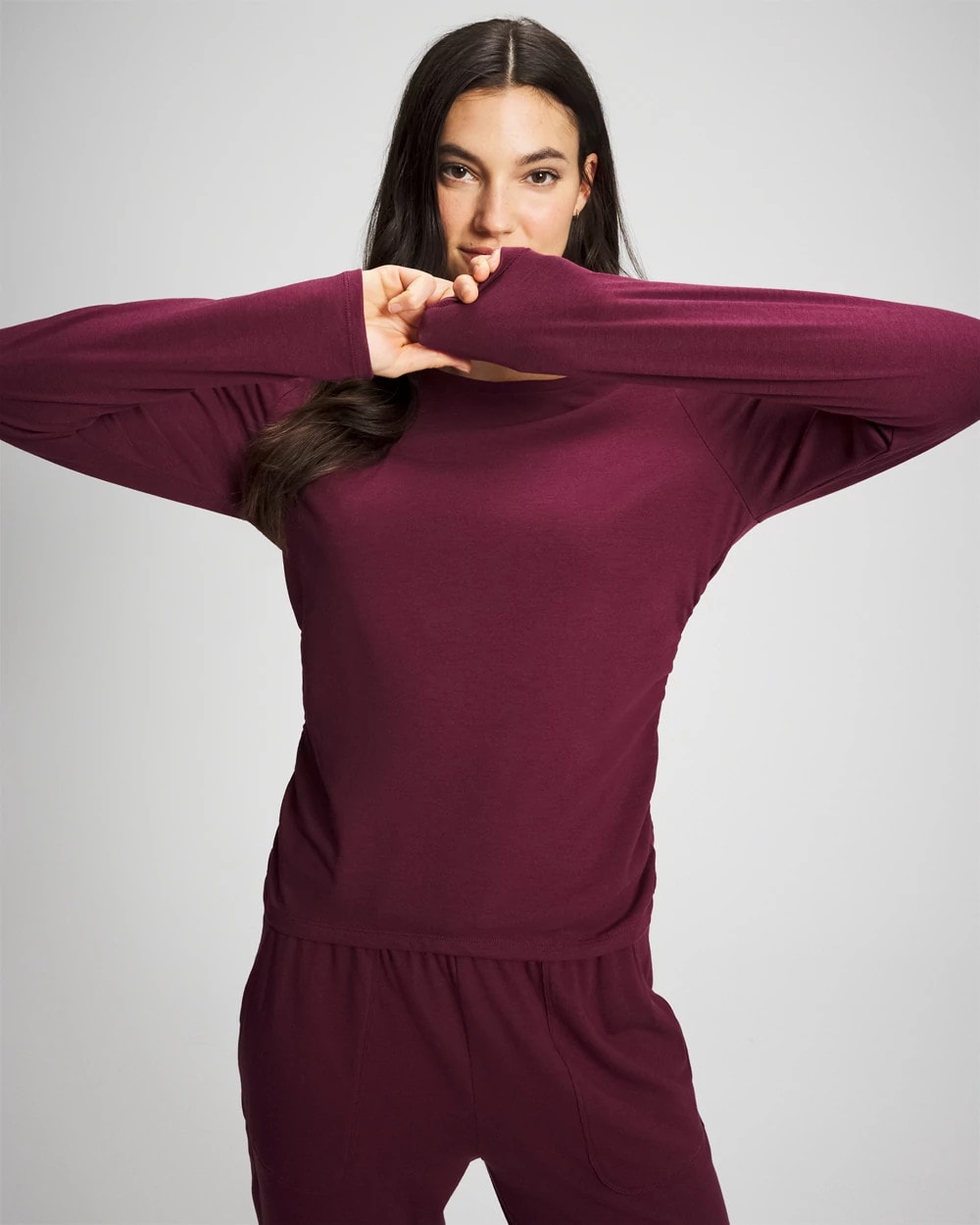 Soma / Ruched Long Sleeve Pajama Tee VELVET PLUM