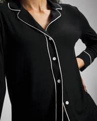 Soma / Long-Sleeve Notch Collar Pajama Top BLACK