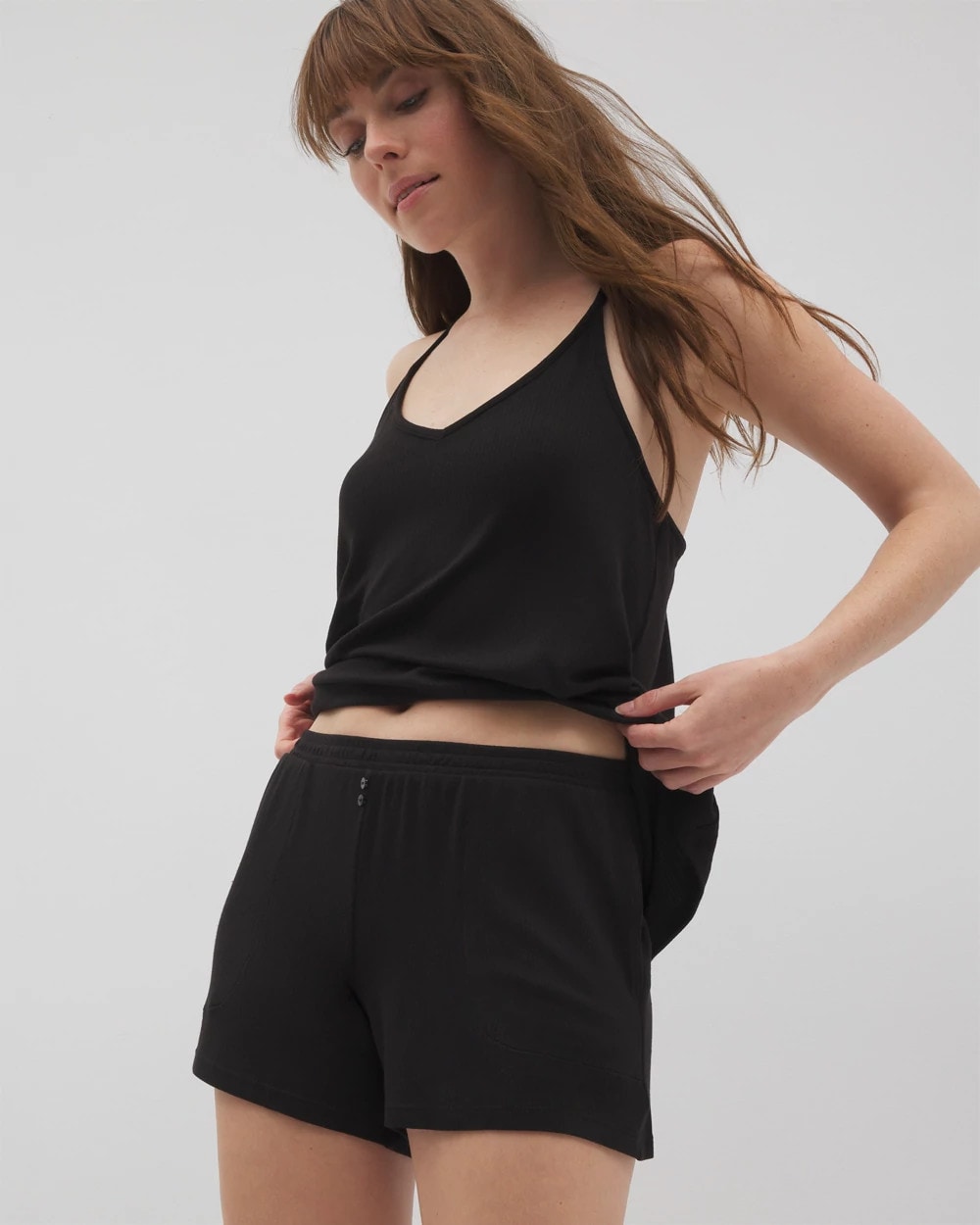 Soma / Lightweight Rib Knit Pajama Shorts BLACK