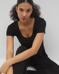 Soma / Lightweight Rib Knit Short Sleeve Pajama Tee BLACK